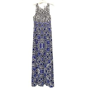 London Times Black and Blue Floral Maxi Dress